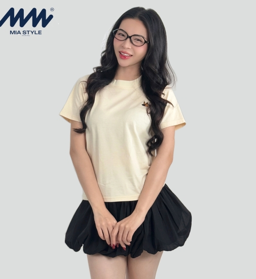 Áo Baby Tee MIA Style Chính Hãng Màu Be, Vải Cotton 2 Chiều Dày Dặn Cao Cấp In 3D