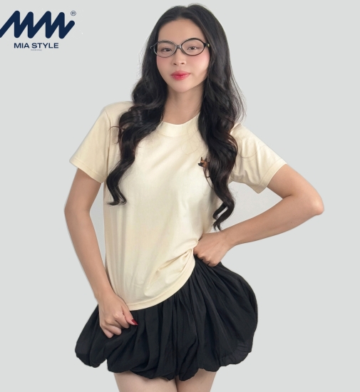 Áo Baby Tee MIA Style Chính Hãng Màu Be, Vải Cotton 2 Chiều Dày Dặn Cao Cấp In 3D